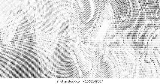 Abstract monochrome grunge halftone pattern. Soft dynamic lines. Half tone  vector illustration with dots. Modern black and white polka dots wide background for web design, brochures, leaflets, print