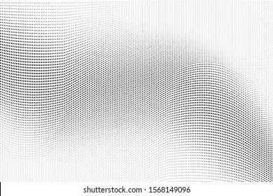 Abstract monochrome grunge halftone pattern. Soft dynamic lines. Half tone  vector illustration with dots. Modern black and white polka dots wide background for web design, brochures, leaflets, print