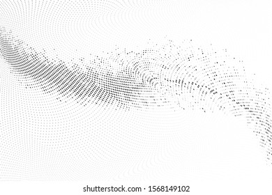 Abstract monochrome grunge halftone pattern. Soft dynamic lines. Half tone  vector illustration with dots. Modern black and white polka dots wide background for web design, brochures, leaflets, print