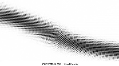 Abstract monochrome grunge halftone pattern. Soft dynamic lines. Half tone  vector illustration with dots. Modern black and white polka dots wide background for web design, brochures, leaflets, print
