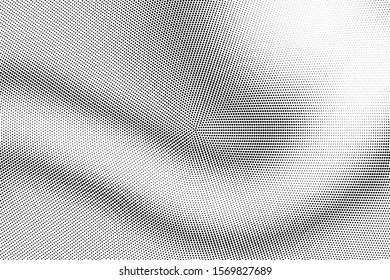 Abstract monochrome grunge halftone pattern. Soft dynamic lines. Half tone  vector illustration with dots. Modern black and white polka dots wide background for web design, brochures, leaflets, print