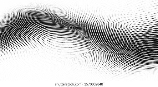 Abstract monochrome grunge halftone pattern. Soft dynamic lines. Half tone  vector illustration with dots. Modern black and white polka dots wide background for web design, brochures, leaflets, print