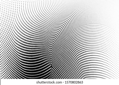 Abstract monochrome grunge halftone pattern. Soft dynamic lines. Half tone  vector illustration with dots. Modern black and white polka dots wide background for web design, brochures, leaflets, print
