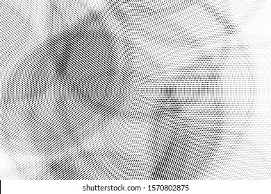 Abstract monochrome grunge halftone pattern. Soft dynamic lines. Half tone  vector illustration with dots. Modern black and white polka dots wide background for web design, brochures, leaflets, print