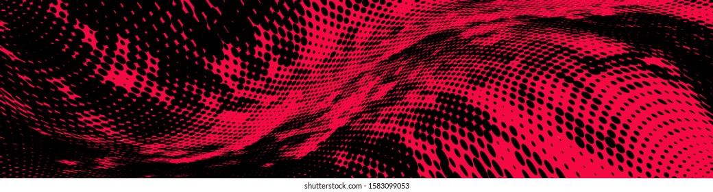 Abstract monochrome grunge halftone pattern. Soft dynamic lines. Half tone wide vector illustration with dots. Modern purple black polka dots wide background for web design, brochures, print