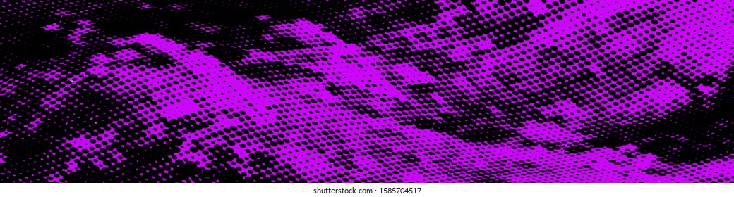 Abstract monochrome grunge halftone pattern. Soft dynamic lines. Half tone wide vector illustration with dots. Modern purple black polka dots wide background for web design, brochures, print