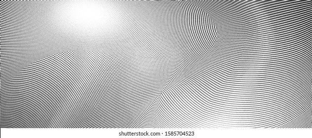 Abstract monochrome grunge halftone pattern. Soft dynamic lines. Half tone  vector illustration with dots. Modern black and white polka dots wide background for web design, brochures, leaflets, print