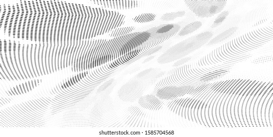Abstract monochrome grunge halftone pattern. Soft dynamic lines. Half tone  vector illustration with dots. Modern black and white polka dots wide background for web design, brochures, leaflets, print