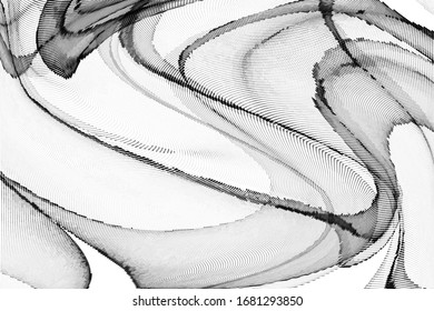 Abstract monochrome grunge halftone pattern. Soft dynamic lines. Half tone  panoramic vector illustration with dots. Modern black and white polka dots wide background for web design, leaflets, print