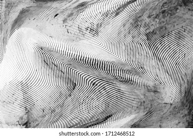 Patrón de medio tono de masa monocromo abstracto. Líneas dinámicas suaves. Media tonalidad   ilustración vectorial con puntos. Fondo de polka moderno para diseño web, volantes, impresión