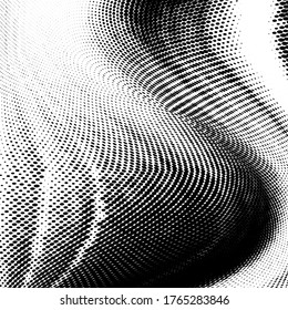 Abstract monochrome grunge halftone pattern. Soft dynamic lines. Half tone  panoramic vector illustration with dots. Modern black and white polka dots wide background for web design, leaflets, print