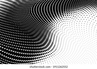 Abstract monochrome grunge halftone pattern. Soft dynamic lines. Half tone  vector illustration with dots. Modern black and white polka dots wide background for web design, brochures, leaflets, print