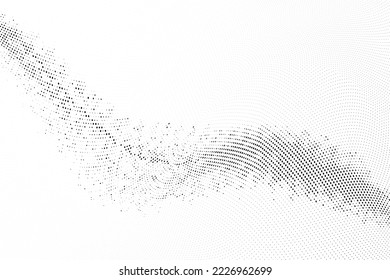 Abstract monochrome grunge wavy halftone pattern. Soft dynamic lines. Half tone  vector illustration with dots. Modern red  white polka dots background for web design, leaflets, print