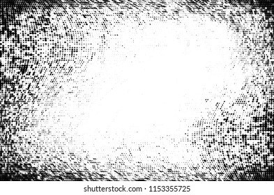 Abstract monochrome grungy halftone pattern.  Vector illustration with dots. Grunge frame. Modern urban distress background