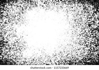 Abstract monochrome grungy halftone pattern.  Vector illustration with dots. Grunge frame. Modern urban distress background