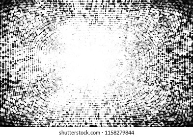 Abstract monochrome grungy halftone pattern.  Vector illustration with dots. Grunge frame. Modern urban distress background