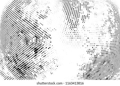 Abstract monochrome grungy radial halftone pattern.  Vector illustration with dots. Grunge frame. Modern urban distress background