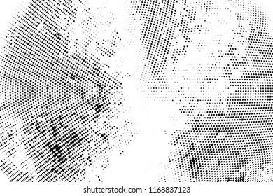 Abstract monochrome grungy radial halftone pattern.  Vector illustration with dots. Grunge frame. Modern urban distress background
