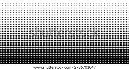 Abstract monochrome halftone background featuring a vertical gradient transition of black circle decreasing in size towards a white top section