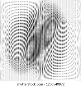 Abstract monochrome halftone geometric pattern. Soft curves. Stains and splashes. Vector illustration with dots. Modern polka dots background. Template for design