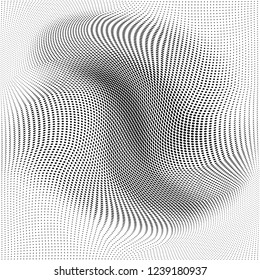 Abstract monochrome halftone geometric pattern. Soft curves. Stains and splashes. Vector illustration with dots. Modern polka dotten background. Template for design