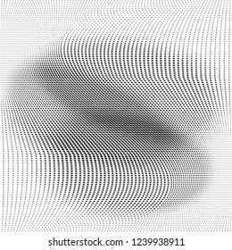 Abstract monochrome halftone geometric pattern. Soft curves. Stains and splashes. Vector illustration with dots. Modern polka dotten background. Template for design