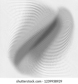 Abstract monochrome halftone geometric pattern. Soft curves. Stains and splashes. Vector illustration with dots. Modern polka dotten background. Template for design
