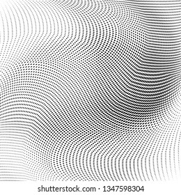 Abstract monochrome halftone geometric pattern. Soft curves. Stains and splashes. Vector illustration with dots. Modern polka dotten background. Template for design
