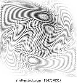 Abstract monochrome halftone geometric pattern. Soft curves. Stains and splashes. Vector illustration with dots. Modern polka dotten background. Template for design