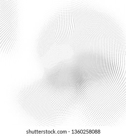 Abstract monochrome halftone geometric pattern. Soft curves. Stains and splashes. Vector illustration with dots. Modern polka dotten background