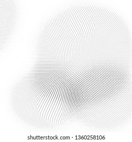 Abstract monochrome halftone geometric pattern. Soft curves. Stains and splashes. Vector illustration with dots. Modern polka dotten background