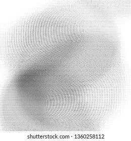 Abstract monochrome halftone geometric pattern. Soft curves. Stains and splashes. Vector illustration with dots. Modern polka dotten background