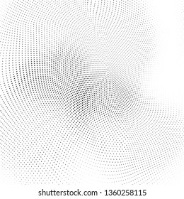 Abstract monochrome halftone geometric pattern. Soft curves. Stains and splashes. Vector illustration with dots. Modern polka dotten background