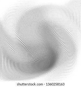 Abstract monochrome halftone geometric pattern. Soft curves. Stains and splashes. Vector illustration with dots. Modern polka dotten background
