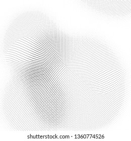 Abstract monochrome halftone geometric pattern. Soft curves. Stains and splashes. Vector illustration with dots. Modern polka dotten background for web banners, covers, greeting cards