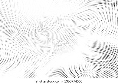Abstract monochrome halftone geometric pattern. Soft curves. Stains and splashes. Vector illustration with dots. Modern polka dotten background for web banners, covers, greeting cards