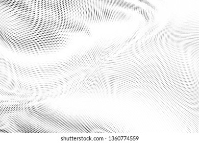 Abstract monochrome halftone geometric pattern. Soft curves. Stains and splashes. Vector illustration with dots. Modern polka dotten background for web banners, covers, greeting cards