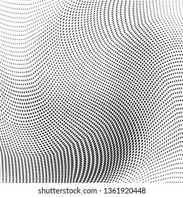 Abstract monochrome halftone geometric pattern. Soft curves. Stains and splashes. Vector illustration with dots. Modern polka dotten background for web banners, covers, greeting cards