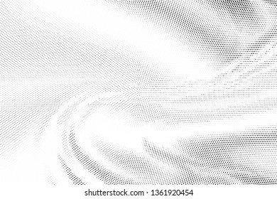 Abstract monochrome halftone geometric pattern. Soft curves. Stains and splashes. Vector illustration with dots. Modern polka dotten background for web banners, covers, greeting cards
