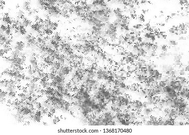Abstract monochrome halftone geometric pattern. Soft curves. Stains and splashes. Vector illustration with dots. Modern polka dotten background for web banners, covers, greeting cards