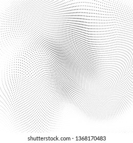 Abstract monochrome halftone geometric pattern. Soft curves. Stains and splashes. Vector illustration with dots. Modern polka dotten background for web banners, covers, greeting cards