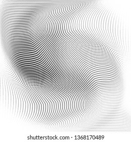 Abstract monochrome halftone geometric pattern. Soft curves. Stains and splashes. Vector illustration with dots. Modern polka dotten background for web banners, covers, greeting cards