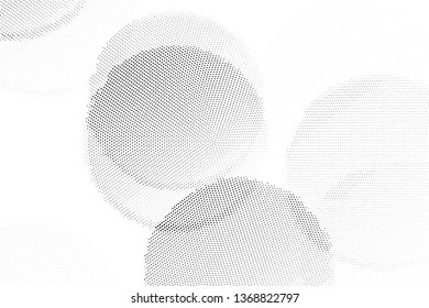 Abstract monochrome halftone geometric pattern. Soft curves. Stains and splashes. Vector illustration with dots. Modern polka dotten background for web banners, covers, greeting cards