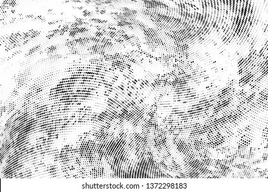 Abstract monochrome halftone geometric pattern. Soft curves. Stains and splashes. Vector illustration with dots. Modern polka dotten background for web banners, covers, greeting cards