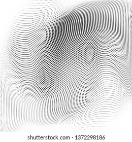 Abstract monochrome halftone geometric pattern. Soft curves. Stains and splashes. Vector illustration with dots. Modern polka dotten background for web banners, covers, greeting cards