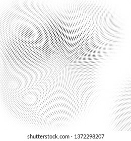 Abstract monochrome halftone geometric pattern. Soft curves. Stains and splashes. Vector illustration with dots. Modern polka dotten background for web banners, covers, greeting cards