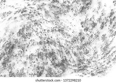 Abstract monochrome halftone geometric pattern. Soft curves. Stains and splashes. Vector illustration with dots. Modern polka dotten background for web banners, covers, greeting cards