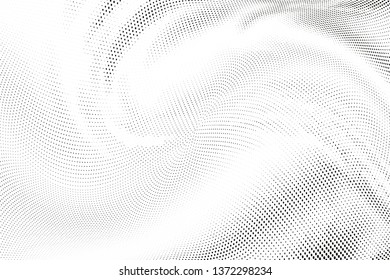 Abstract monochrome halftone geometric pattern. Soft curves. Stains and splashes. Vector illustration with dots. Modern polka dotten background for web banners, covers, greeting cards