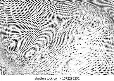 Abstract monochrome halftone geometric pattern. Soft curves. Stains and splashes. Vector illustration with dots. Modern polka dotten background for web banners, covers, greeting cards