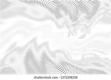 Abstract monochrome halftone geometric pattern. Soft curves. Stains and splashes. Vector illustration with dots. Modern polka dotten background for web banners, covers, greeting cards